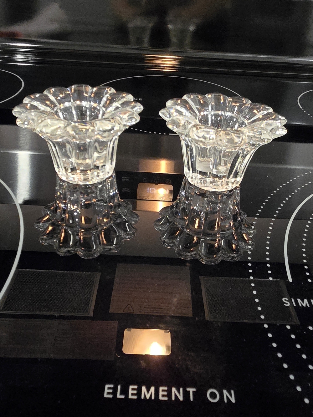 2 For $10 - Clear Glass Floral Candle Holders - Set of 2